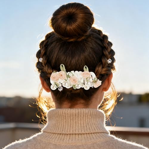 VILLCASE 6pcs Pearl Flower Telephone Cord Hair Ties Set Elastic Spiral No-snag Hair Coils for Women Ponytail Holders in Deep