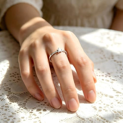 Sun and Moon Rings Stainless Steel Crescent Sun Rings for Women Gold Open Ring Middle Index Finger Jewelry Gift - color: E-Silver Star