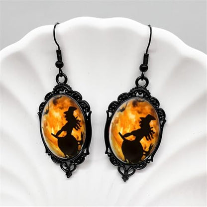 Gothic Mystery Witch Jewelry Set for Women Black Velvet Victorian Choker Necklace Vintage Crystal Glass Cameo Earrings Halloween Fashion Gift - style: Moom