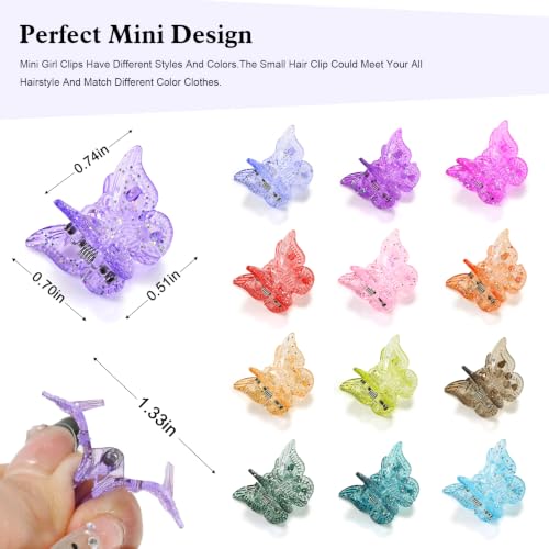 Mini Butterfly Hair Clips, Glitter Y2K 90s 50pcs Tiny Cute Pastel Hair Accessories, Sparkly Small Claw Barrette jewelry for Women Girls (Glitter) - color: Glitter
