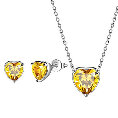 Aurora Tears Hearts Necklace Earrings Jewelry Sets - Women 925 Sterling Silver Birthstone Pendants Earrings Set Crystal Wedding Birthday Jewelry - color: K.November-set