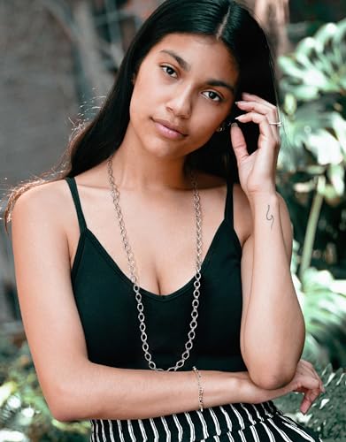 Aobei Pearl 18K Gold or Platinum Long Chain Necklace for Women Chunky Statement Chain Link Necklace Adjustable Geometric Open Chain Layering Jewelry - color: Platinum Oval Chain