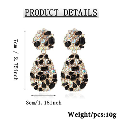 Rhinestone Statement Earrings Teardrop Costume Earrings Cluster Crystal Chandelier Drop Dangle Earrings for Women - color: Black