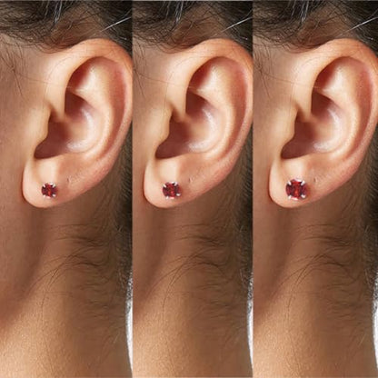 3 Pairs Color Zirconia Earrings Studs, Sterling Silver Studs Earrings Set 3MM 4MM 5MM - color: Red