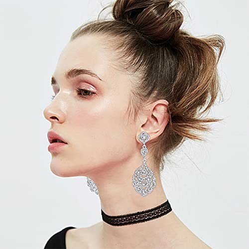 Wedding Teardrop Dangle Earrings Crystal Rhinestone Beaded Chandelier Earrings for Brides Gold - color: A-silver