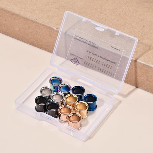 B BodyPJ Sparkles 6Pairs-Mix Color Surgical Steel Piercing Hollow Tunnel Ear Plugs Expander Gauges - size: 10mm