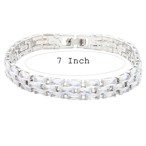 Tennis Bracelet, 13mm Width, Black Cubic Zirconia, Gold Plated Brass, 7 Inch Length, 11 Grams - color: Silver Clear