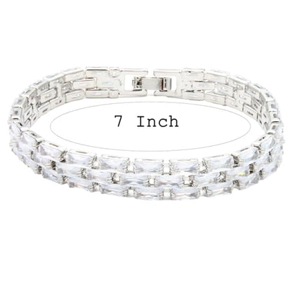 Tennis Bracelet, 13mm Width, Black Cubic Zirconia, Gold Plated Brass, 7 Inch Length, 11 Grams - color: Silver Clear