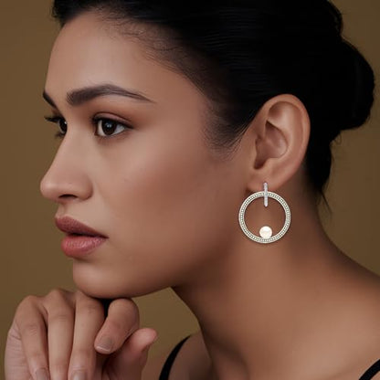 LeCalla Real 925 Sterling Silver C Hoop Earrings | Lightweight Small Hoops Italian Half Earring Hoops for Women - color: Caviar Pearl Drop-40mm