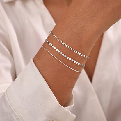 5Pcs Thin Silver Plated Bracelets Sets for Women Dainty | Silver Jewelry Trendy Stackable Rope Snake Box Figaro Chain Bracelets Pack Costume Fashion Gifts - style: 5Pcs BRACELET SET-01