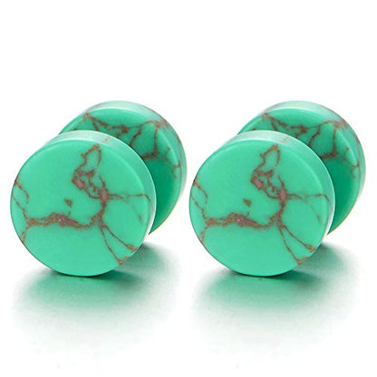 2pcs Marble Stud Earrings Men Women, Steel Cheater Fake Ear Plugs Gauges Illusion Tunnel - color: C-Green Color, size: Wide:10MM