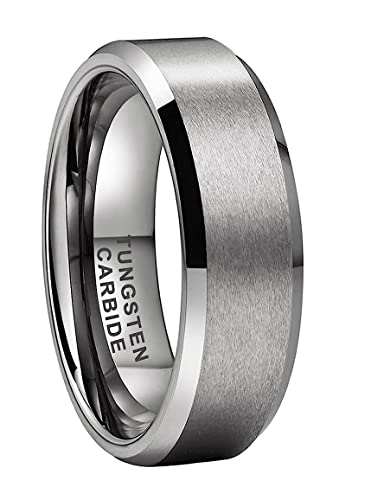CROWNAL 3mm 5mm 7mm 9mm Tungsten Rings for Men Women Black/Silver/Gunmetal/Gold Beveled Polished Edges Matte Finish Comfort Fit 4-17 - color: Silver 7mm