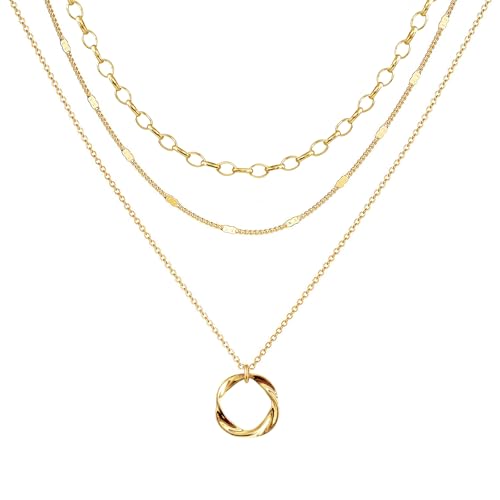 OGD Layered CZ Rondelle Pendant Necklaces for Women, 14K Gold Plated Trendy Mariner Chain Dainty Circle Rondelle Pendant Choker Necklace for Women Two-Toned Cubic Zirconia Gold Necklace - color: Gold Circle Layered-3PCS