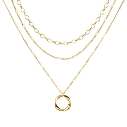 OGD Layered CZ Rondelle Pendant Necklaces for Women, 14K Gold Plated Trendy Mariner Chain Dainty Circle Rondelle Pendant Choker Necklace for Women Two-Toned Cubic Zirconia Gold Necklace - color: Gold Circle Layered-3PCS