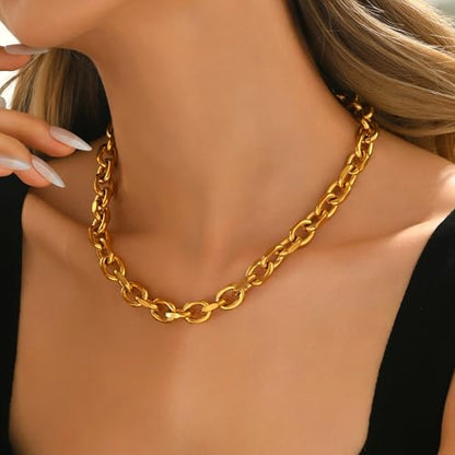 Chunky Gold Necklace for Women, 18K Gold Plated Paperclip, Figaro Link Chain Necklace, Toggle Clasp Necklaces, Trendy Non Tarnish Jewelry, Christmas Gifts - style: 10mm Cable Toggle 16.5''-Gold