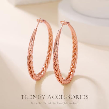 Senteria 925 Sterling Silver Post Twisted Hoop Earrings for Women 30-50MM | Hypoallergenic Large Silver Hoop Earrings for Women,Lightweight Thick Weave Braid Hoops,Nickel Lead-Free for Sensitive Ears - color: 30mm rose gold