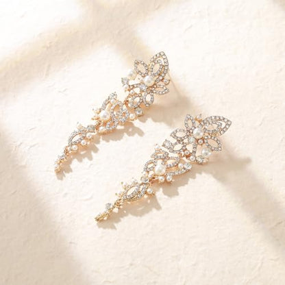 Crysdue Simulated Pearl Earrings for Women, Dainty Silver/Gold/Rose Gold Plated Cubic Zirconia Drop Dangle Earrings Wedding Jewelry for Bride Bridesmaid - style: F_Crystal+pearl, gold