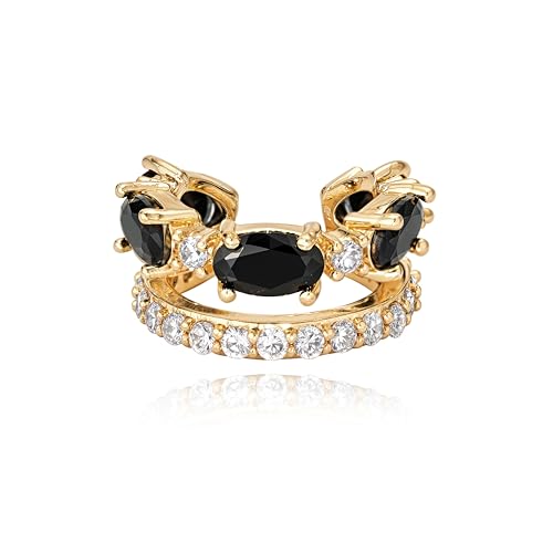 WEARON Ear Cuff Earrings for Women, Ear Cuffs Non Piercing, 14K Gold Plated Jewelry Zircon Diamond Turquoise Earrings Hypoallergenic Jewelry Gifts for Woman - color: Black/Single