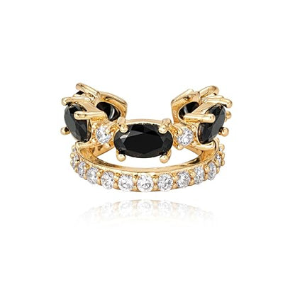 WEARON Ear Cuff Earrings for Women, Ear Cuffs Non Piercing, 14K Gold Plated Jewelry Zircon Diamond Turquoise Earrings Hypoallergenic Jewelry Gifts for Woman - color: Black/Single