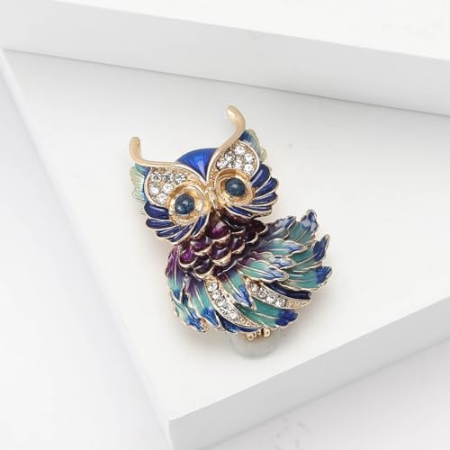 Owl Brooch Pins for Women, Blue Eyes Owl Brooch Pin, Cute Owl Animal Brooch Lapel Pin, Bohemian Owl Bird Brooches Pins for Women Hat Bag Suit Dress Accessories Jewelry - color: Blue