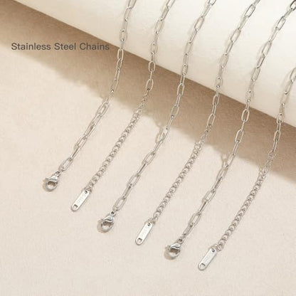 Swyabi 20 PCS Paperclip Necklace Bracelet Chains Bulk for Jewelry Making | 18K Stainless Steel, with Extender, No Fade, No Rust, Adjustable, for Men Women DIY, Silver - color: 3x7.5mm Silver