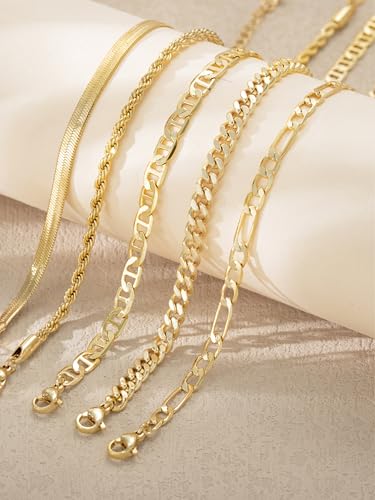14K Gold/Silver Plated Anklets for Women Layered Anklet Set | Non Tarnish Waterproof Brass Ankle Bracelet, Adjustable Lightweight Dainty Hypoallergenic Chain, Beach Vacation Summer Gift - style: Style5