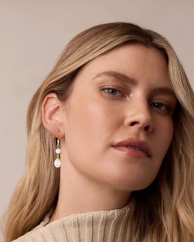 Chunky Hoop Huggie Dangle Tassel Pearl Bow Heart Charm Stud Cilp-on Earrings for Women, 14K Gold plated/Sterling Silver Plated CZ Large Jewelry Vintage Dainty Trendy Gift Daily Prom Party - style: Pearl Dangle-GD