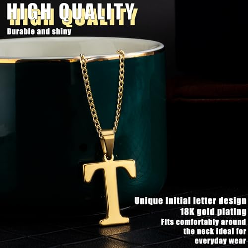 Suweibuke Initial Necklace for Men Women Boys Girls, 18K Gold Plated 26 Letters Pendant Necklace, Personalized Jewelry Gifts - color: Gold-T.
