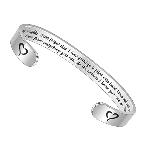 Btysun Bracelets for Women Mothers Day Bracelet Gifts from Daughter Inspirational Gifts for Women Graduation Gifts for Her Motivational Birthday Cuff Bangle Friendship Personalized Mantra Jewelry… - style: 1-Daughter Mom-To my daughter: Never forget that