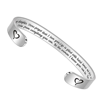 Btysun Bracelets for Women Mothers Day Bracelet Gifts from Daughter Inspirational Gifts for Women Graduation Gifts for Her Motivational Birthday Cuff Bangle Friendship Personalized Mantra Jewelry… - style: 1-Daughter Mom-To my daughter: Never forget that