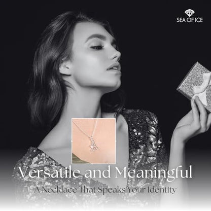 SEA OF ICE Letter Initial Necklace, Alphabet Letter Pendant Necklace, Sterling Silver, Gold, Rose Gold Necklace for Women, Elegant Initial Necklaces, Personalized Custom Women's Necklaces - color: Yellow Gold - T