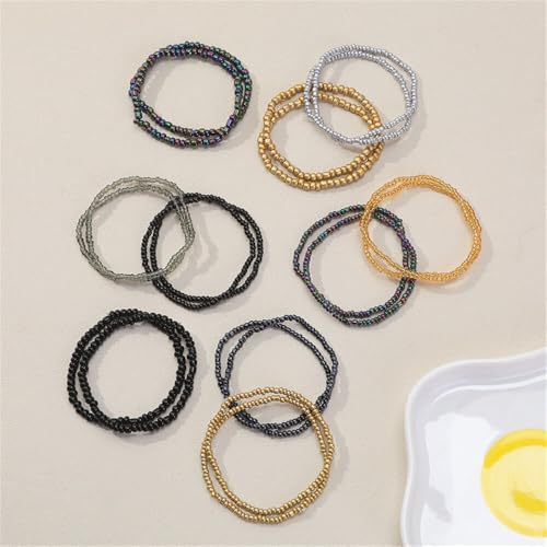 18Pcs Boho Stackable Beaded Bracelets for Women Colorful Handmade Multilayered Rice Beads Anklets Set Summer Beach Bohemian Jewelry Gift - color: Style 2 Black