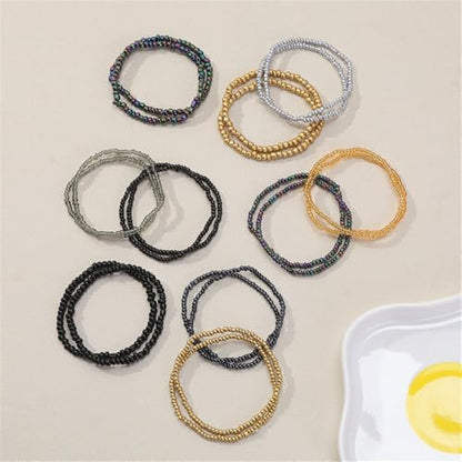 18Pcs Boho Stackable Beaded Bracelets for Women Colorful Handmade Multilayered Rice Beads Anklets Set Summer Beach Bohemian Jewelry Gift - color: Style 2 Black