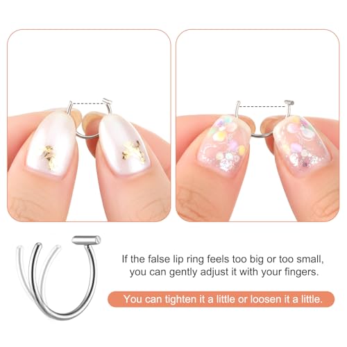 Lusofie 6Pcs Fake Snake Bites Stainless Steel - Clip On Fake Lip Piercing for Halloween Jewelry - Lip Ring Cuffs for Women Men