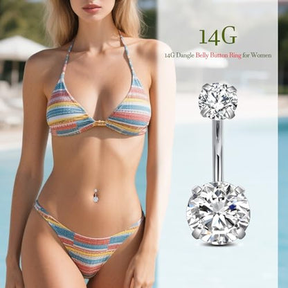 D.Bella 14G Stainless Steel Belly Button Rings 10mm 3/8" Barbell Belly Navel Rings Piercing for Women - style: Style D