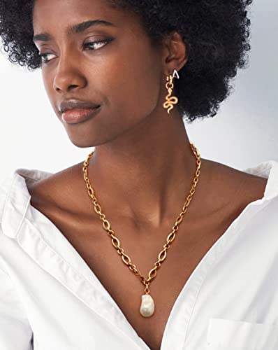 18k Gold Plated Chain Link Necklace for Women, Baroque Pearl/Compass Pendant Necklace - color: Y-necklace Baroque