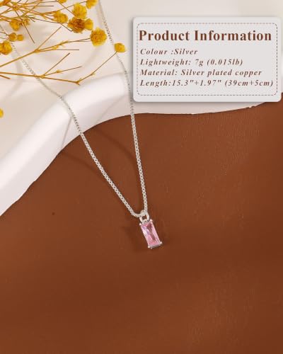FUNEIA Diamond Necklaces for Women 14K Gold Plated Emerald Birthstone Necklace for Women Mothers Dainty Gold Necklace Blue Green Cubic Zirconia Pendant Necklace Birthday Gifts for Women Jewelry - color: 10. October(Tourmaline)-Silver