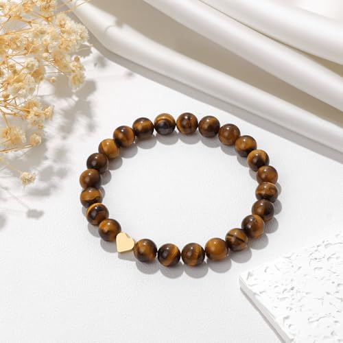 Healing Bracelet For Women Anxiety Beaded Bracelets Jewelry Healing Stone Crystal Bracelet Stress Relief Yoga Beads Chakra Bracelets Gifts For Women pink - color: Heart-Tigers Eye