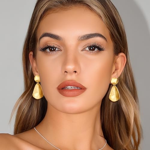 YUJIE Clip On Earrings for Women Dangle Hammered Geometric Earrings Gold Plated Jewelry - color: gold