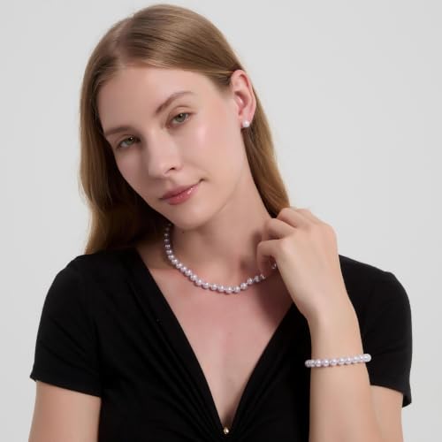 8mm Faux Pearl Necklace Set, Bracelet Earrings for Women & Girls | Glass Material, Handmade Jewelry Detail, Party & Formal Event Style - style: Purple 18 inches
