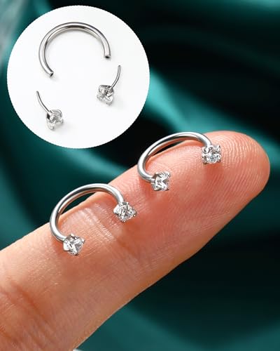 2PCS 16G Horseshoe Septum Rings Surgical Steel Helix Tragus Hoop Earring, Threadless Helix Cartilage Conch Piercing Jewelry For Women Men, 8mm 10mm 12mm Push Pin Lip Labret Rings - size: 8mm-2pcs