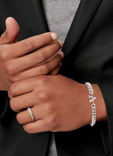 Initial Bracelet Matching Couple Bracelets Silver Letter A-Z Stainless Steel Cuban Link Chain Mens Bracelets Christmas Birthday Gifts for Men Women Him Teens Best Friends Husband Dad Son - color: V