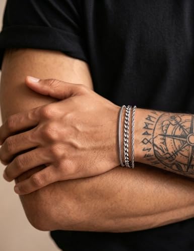 Stainless Steel Bracelet Set for Men, Adjustable Link Chains | Layered stainless steel link chain bracelets with adjustable sizing, designed for daily wear, stacking, and gifts - color: Style3-8 inch