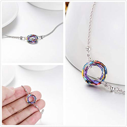 AOBOCO S925 Sterling Silver Crystal Bracelet for Women, Sparkling Circle-round Crystal Bracelet Gifts - color: Volcano