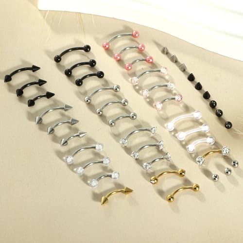 Suotarn Eyebrow Piercing Jewelry Surgical Steel Curved Barbell Tiny Eyebrow Ring Vertical Labret Lip Jewelry Ear Rook Helix Conch Daith Earrings For Women Men 16g 6mm/8mm/10mm
