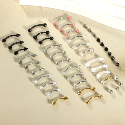 Suotarn Eyebrow Piercing Jewelry Surgical Steel Curved Barbell Tiny Eyebrow Ring Vertical Labret Lip Jewelry Ear Rook Helix Conch Daith Earrings For Women Men 16g 6mm/8mm/10mm