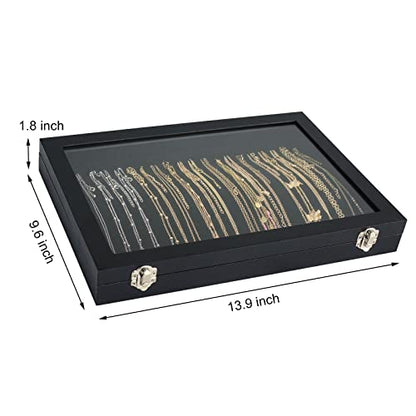 Siveit Premium Necklace Organizer Box - 20 Hooks Jewelry Tray with Transparent Lid - Display Box for Necklaces, Pendants - Suitable for Women and Girls (Black) - color: Black
