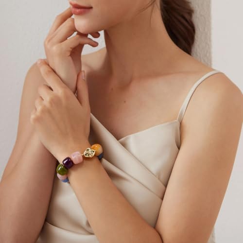 VIBILIA Chunky Beaded Bracelet for Women Multicolor Big Resin Acrylic Bead Elastic Stretch Bracelet, Trendy Statement Bracelets Boho Summer Beach Vacation Charm Jewelry - color: Square-Colorful