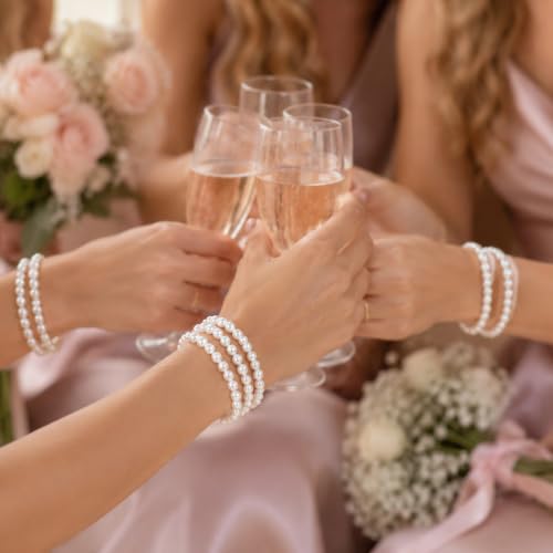 30 PCS Pearl Bracelets for Women, Stretch Bridesmaid Faux Pearl Beaded Bracelets Set, Bulk Wedding Bridal Party Favor Jewelry Gifts(White) - color: 30 White
