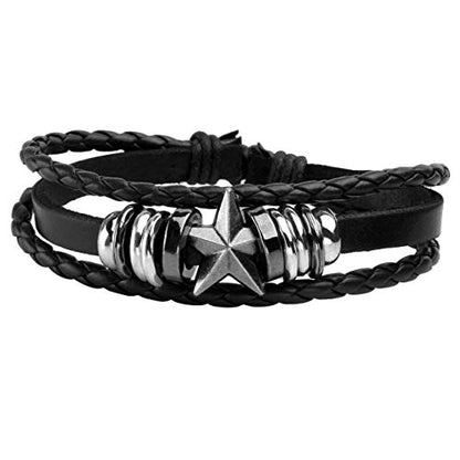 6-12PCS Braided Faux Leather Bracelet Punk Cuff Wrap Bracelets for Men Women Adjustable - color: F:10pcs